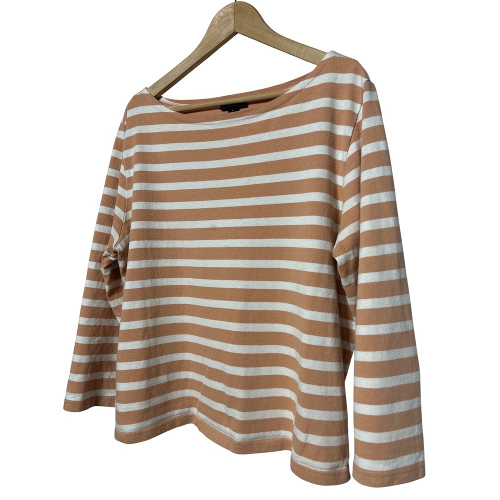 J.Crew Women Peach White Striped Boatneck Long Sleeve T-Shirt‎ Size L